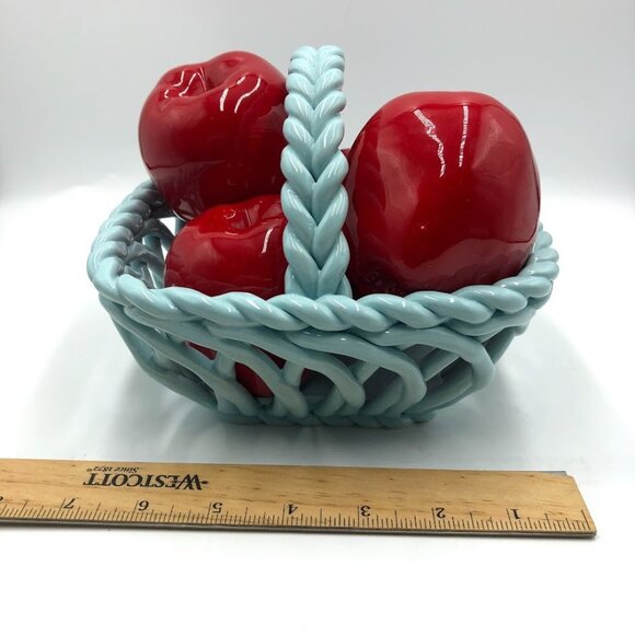 Grace's Pantry Light Blue Hand Woven Ceramic Basket With 4 Faux Apples - Picture 14 of 15